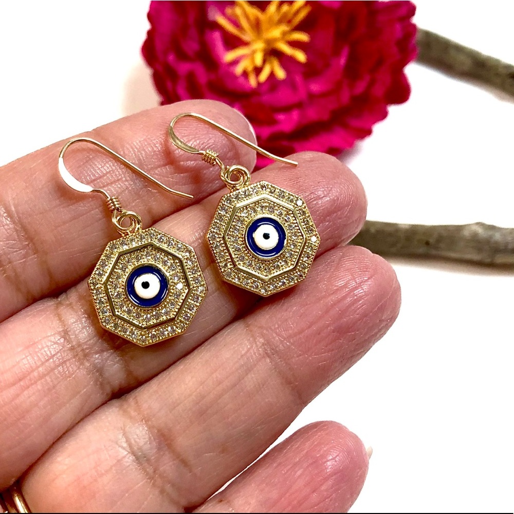 Evil Eye Earrings, Hamsa, Protection, Minimalist - Picture 1 of 12